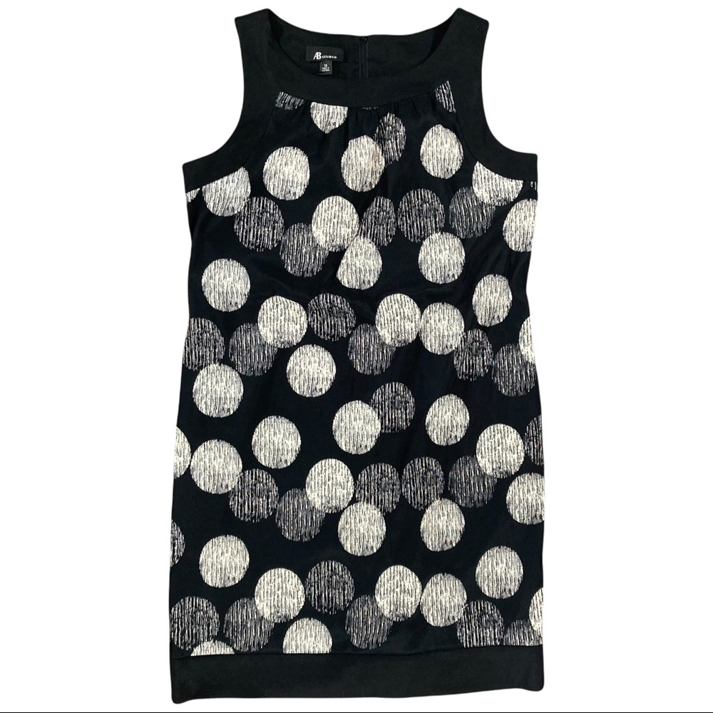 AB studio women’s dress size 14 black white sleeveless a line dress polka dot
